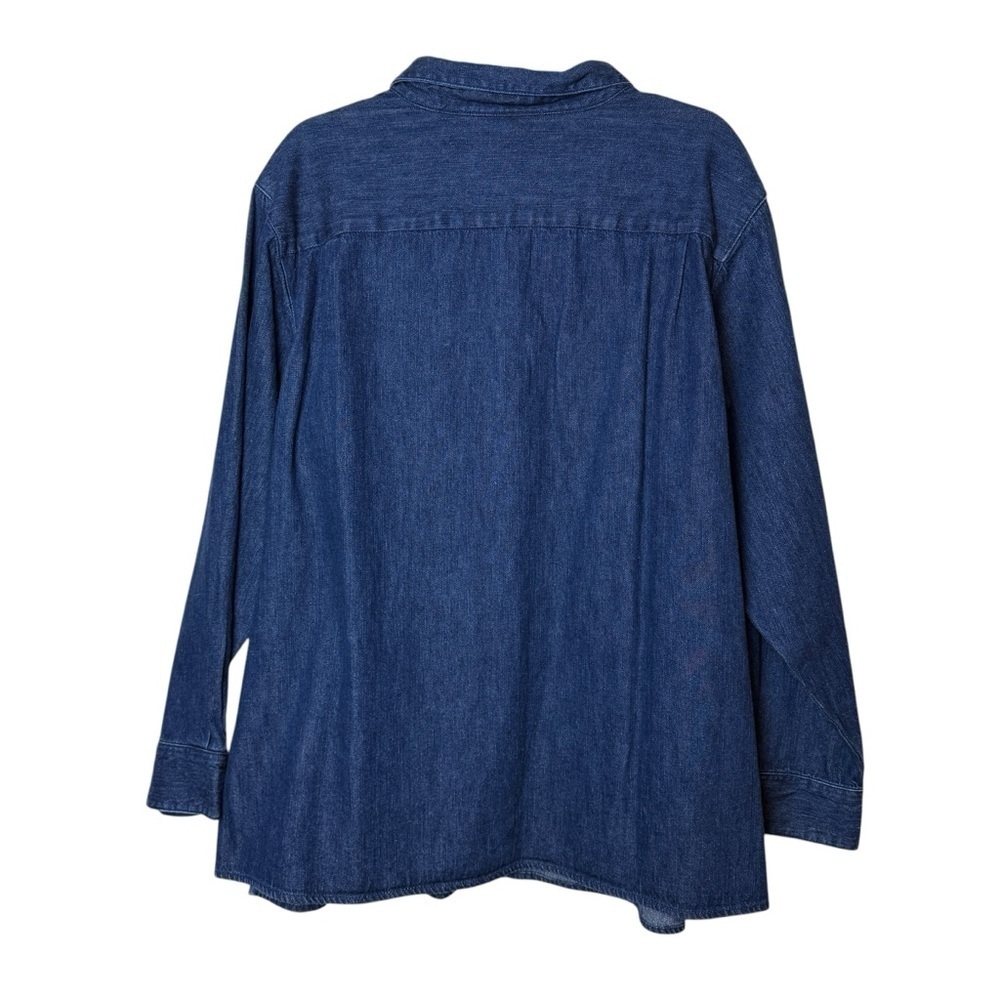 The Quacker Factory Dark Blue Denim Long Sleeve Rhinestone Accent ButtonDown Top - Picture 2 of 11